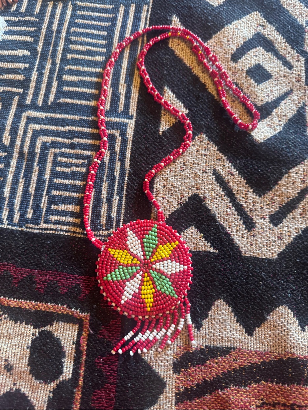 Handcrafted Red Beaded Floral Pendant Necklace